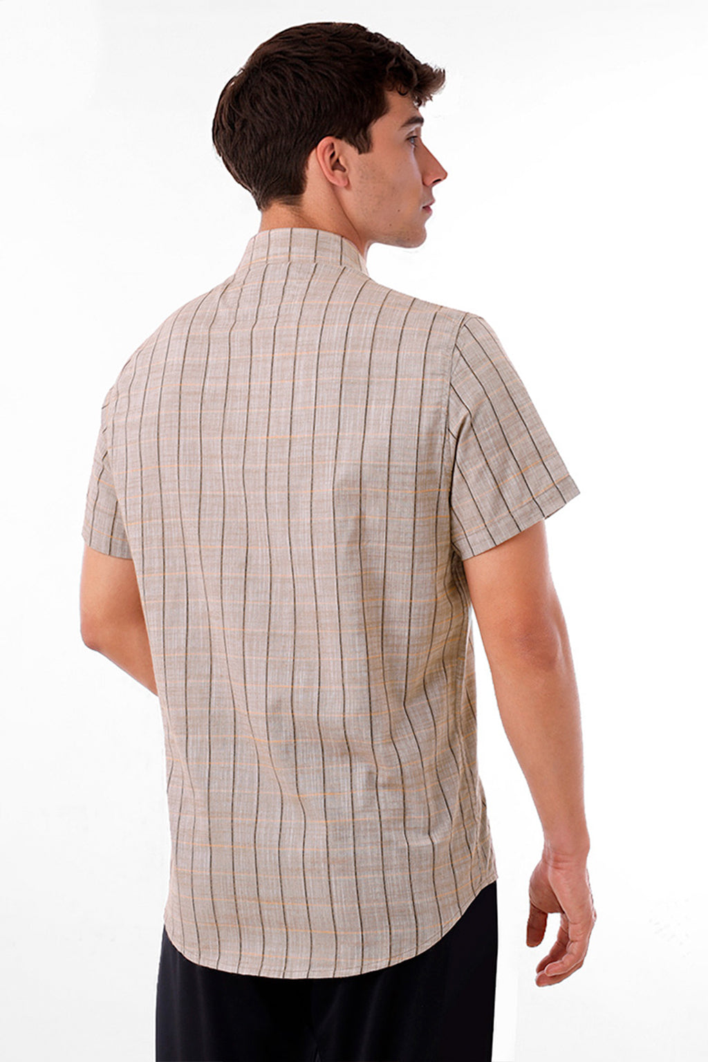 Camisa Lino Cuadros Beige