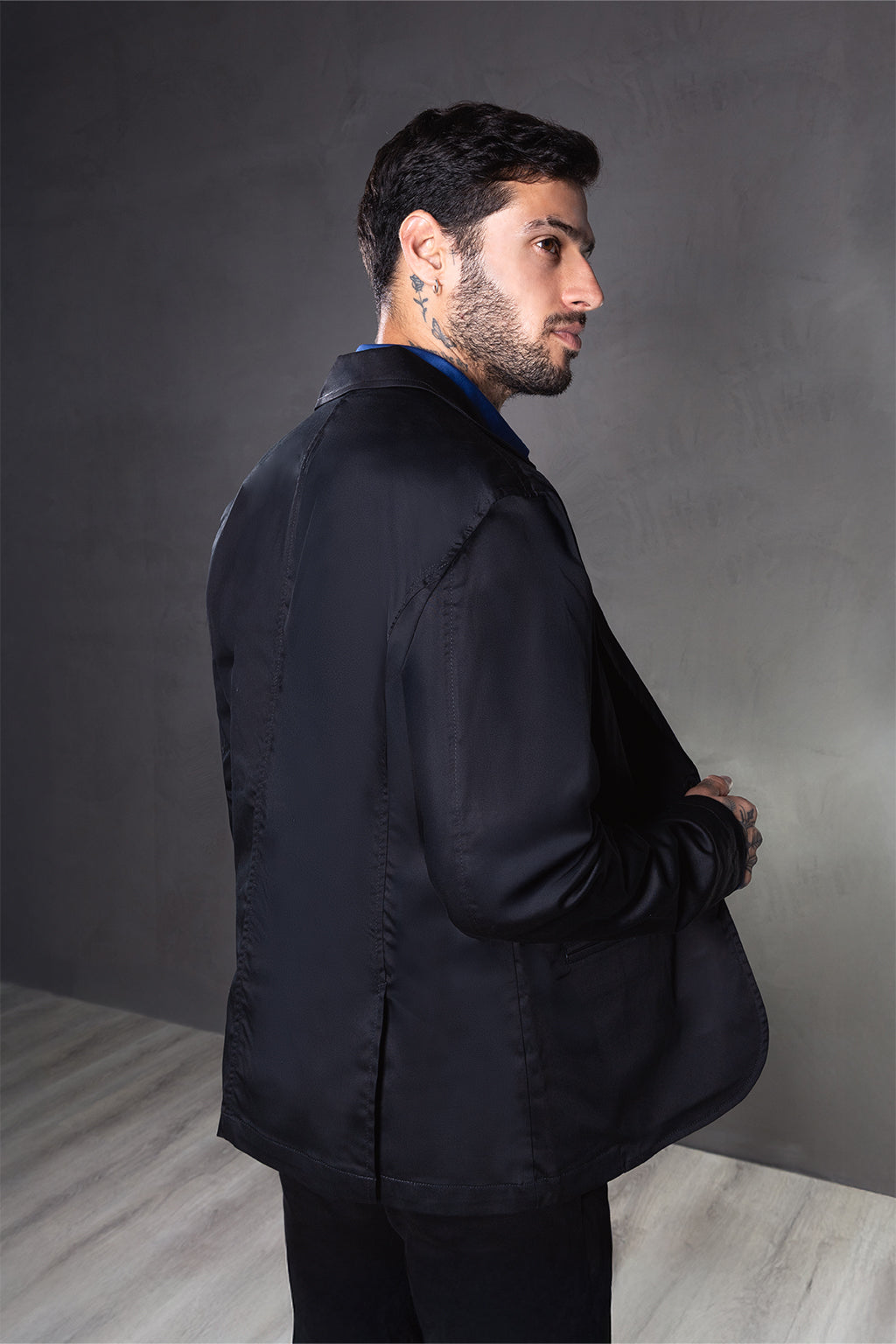 Blazer Hombre Satín Negro