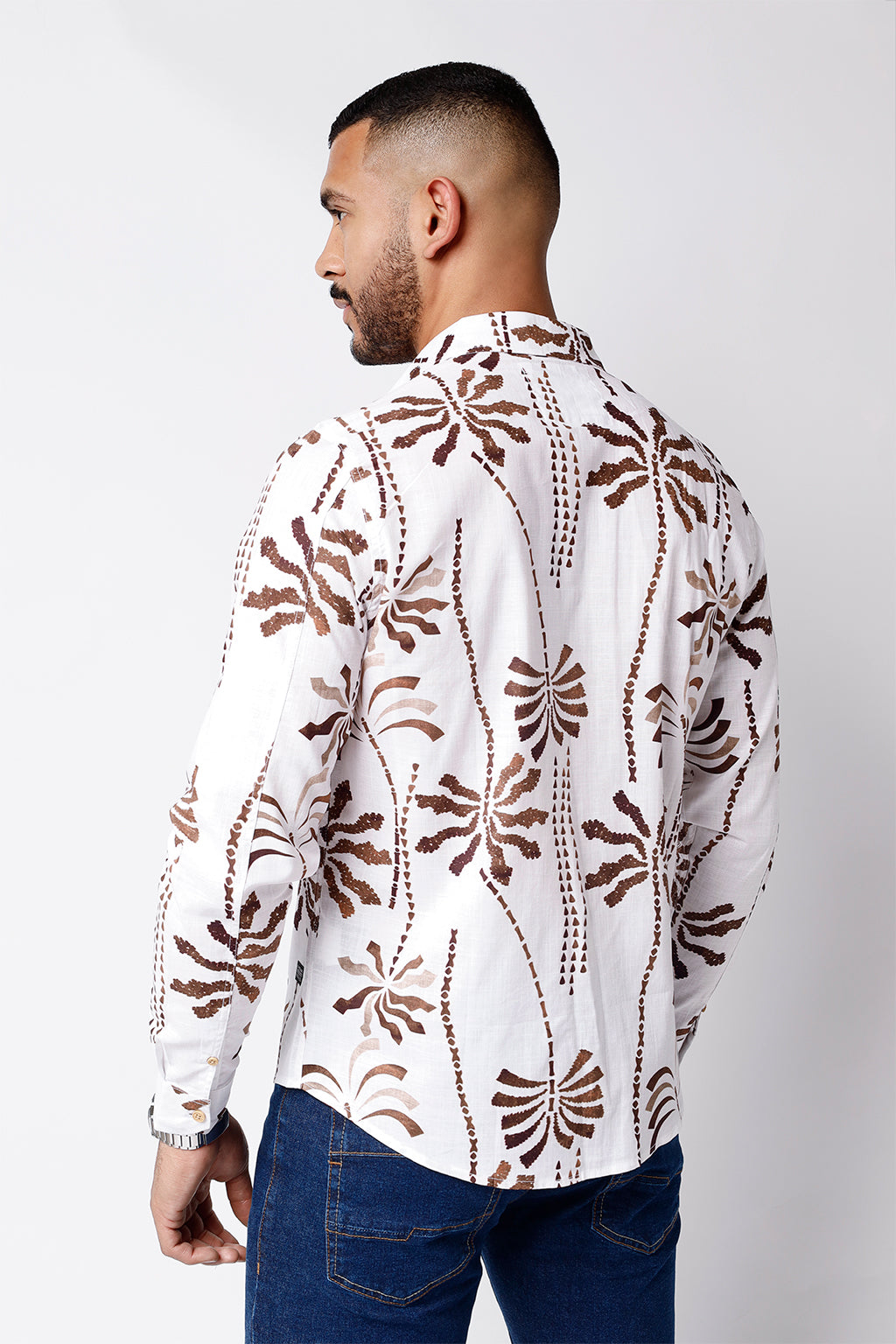 Camisa Lino Blanco Est Ramas Marrones