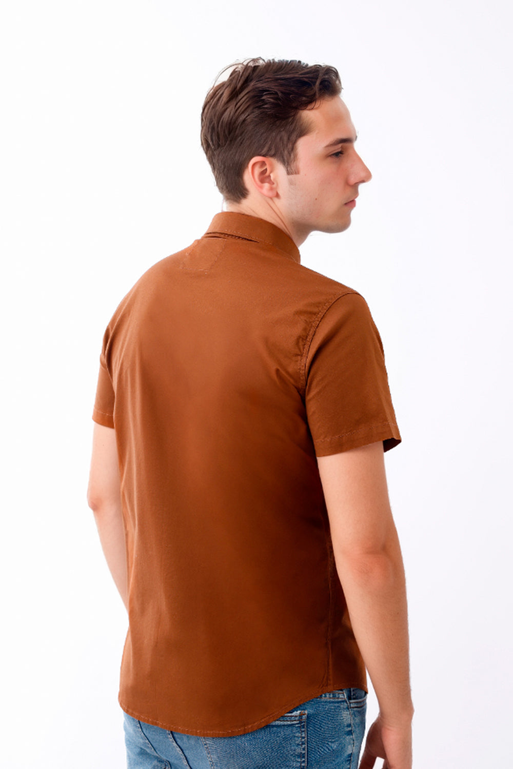 Camisa Hombre Manga Corta Strech Camello - 230090