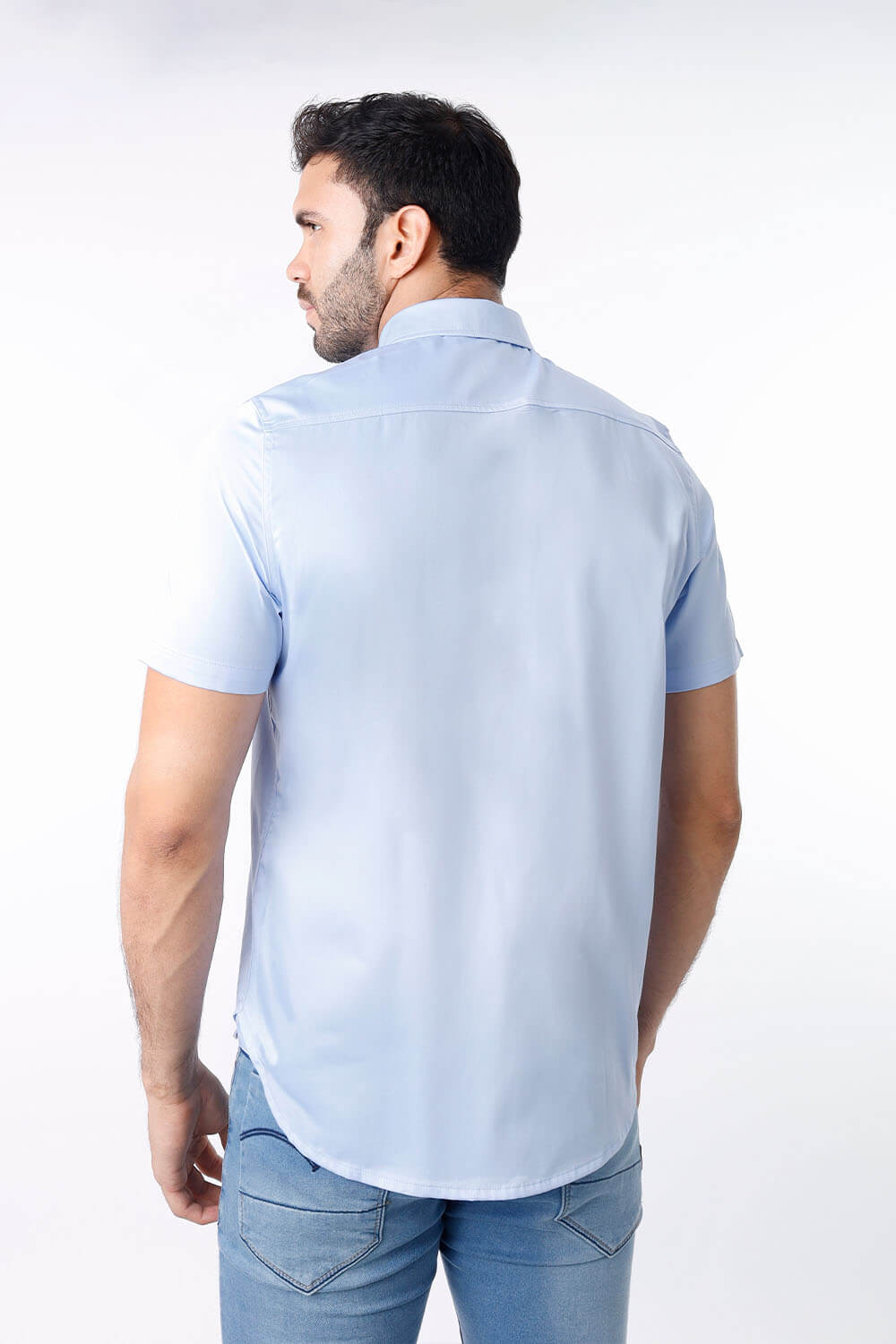 Camisa Hombre Manga Corta Satín Celeste - 230113