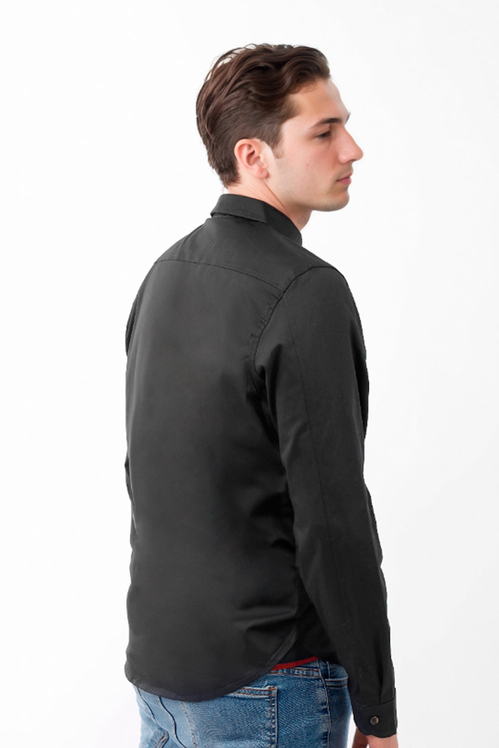 Camisa Hombre Manga Larga Satín Negro