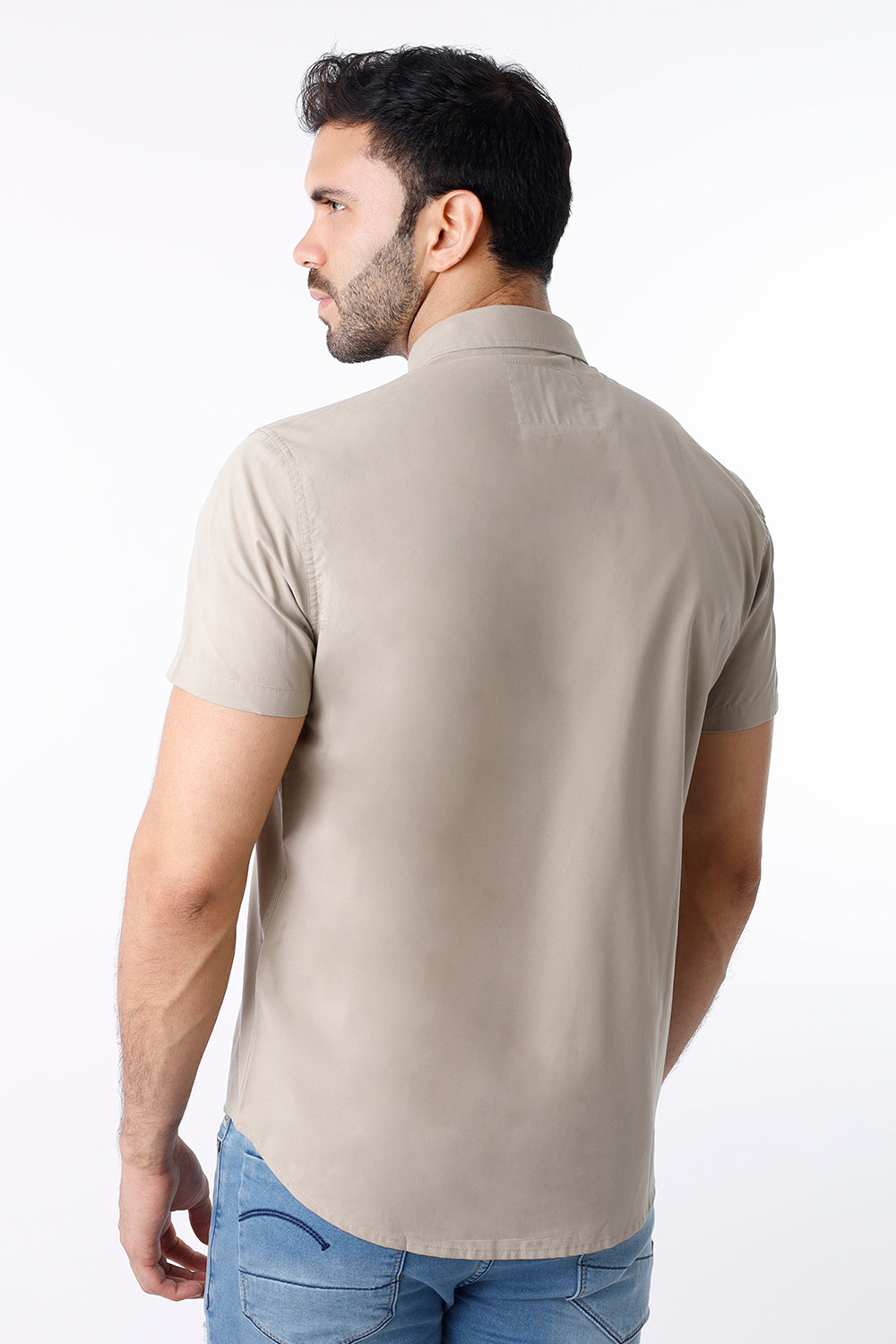 Camisa Hombre Manga Corta Beige - 230120