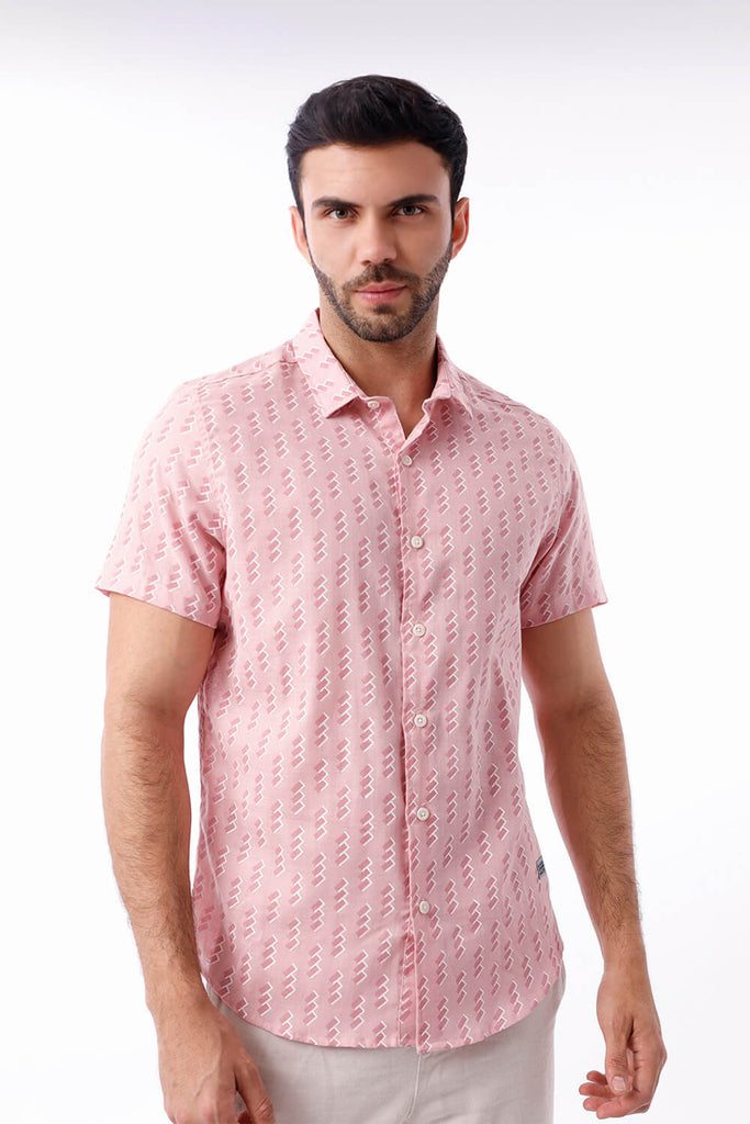 Camisa hombre rosa oscura estampada