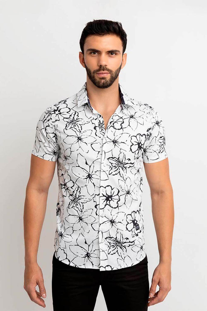 Camisa hombre blanco estampado