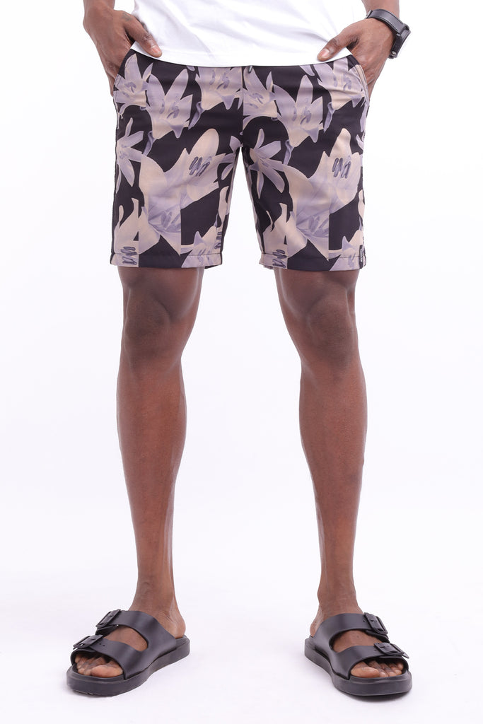 Short Playero Negro Hombre Estampado Flor - 210325