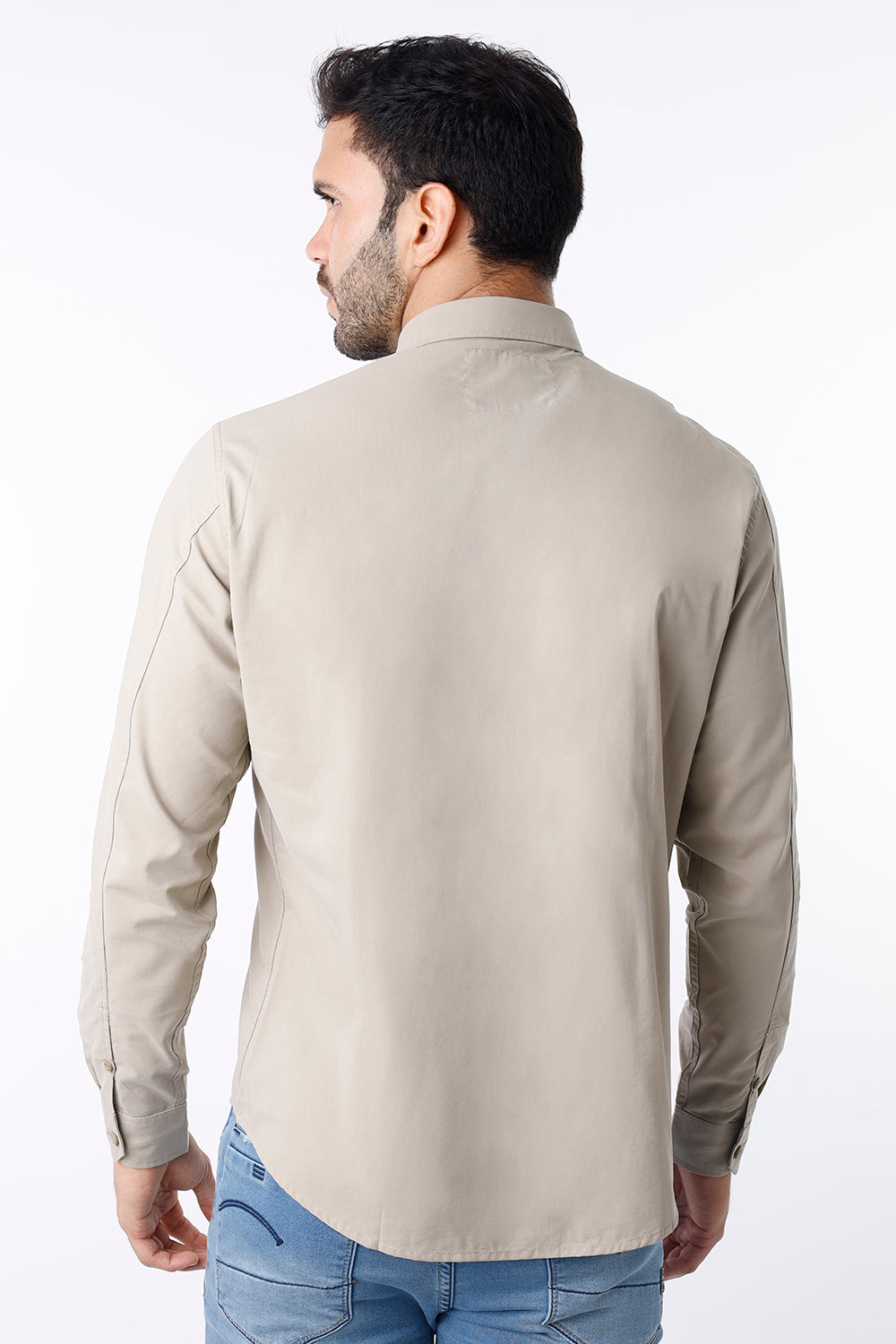 Camisa Hombre Manga Larga Beige