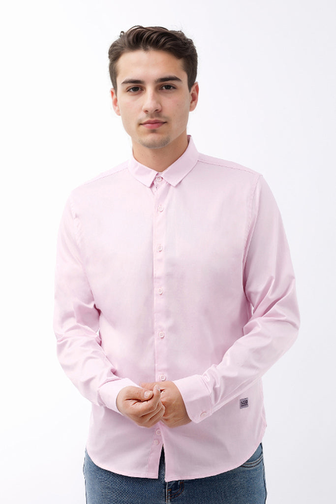 Camisa Hombre Manga Larga Satín Rosado - 230027