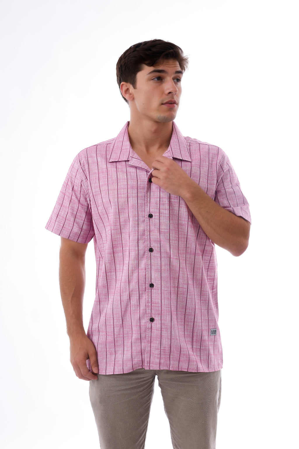 Camisa Lino Rayas Guinda