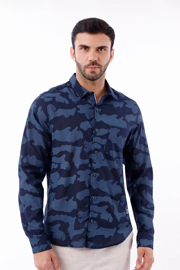 Camisa hombre azul camuflado