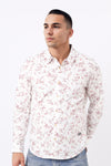 Camisa Hombre Manga Larga Crema Estampado Flores Guindas -  220271