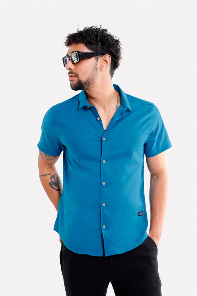 Camisa hombre celeste oscuro