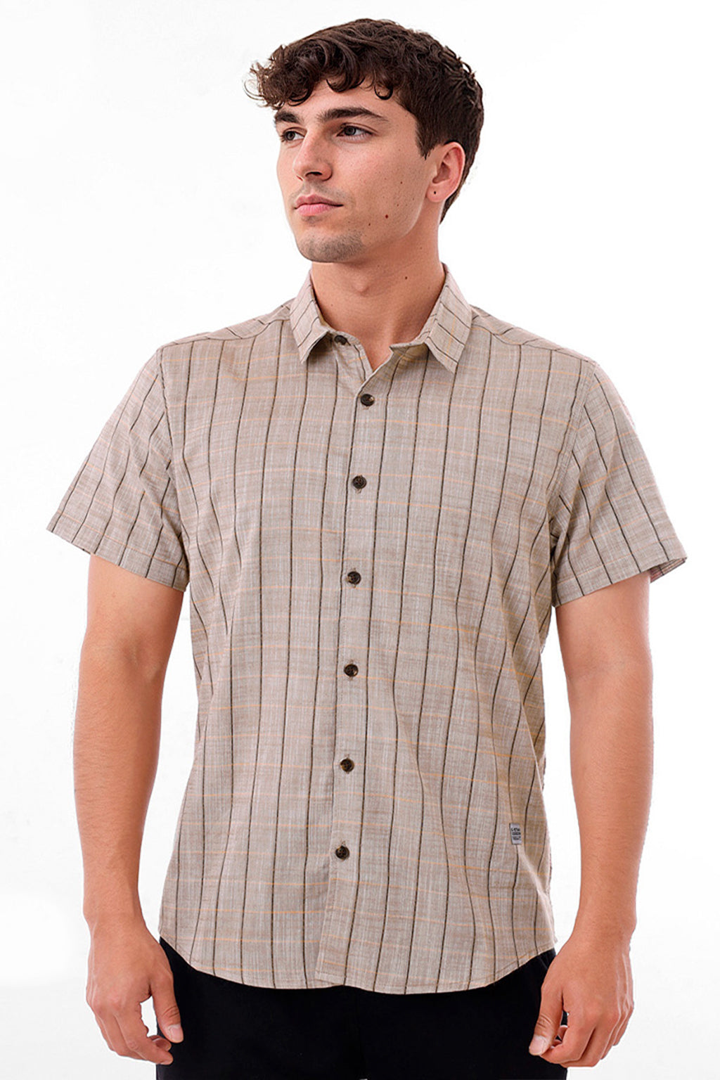 Camisa Lino Cuadros Beige