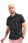 Camisa Hombre Manga Corta Negro Estampado Rayos - 210385