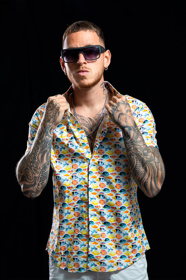 Camisa hombre blanco estampado