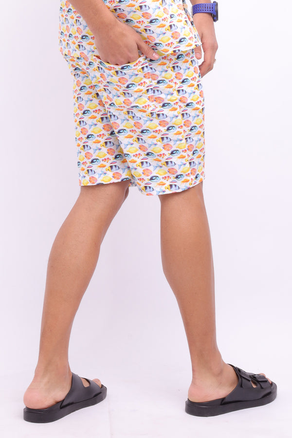 Short Blanco Hombre Estampado Peces Colores - 210515