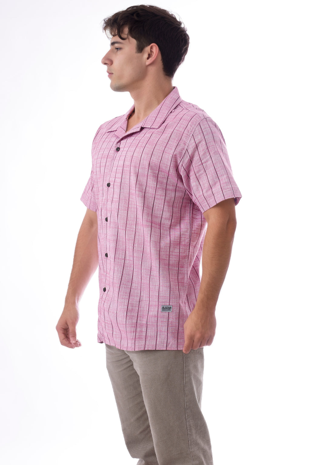 Camisa Lino Rayas Guinda