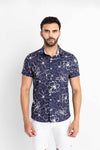Camisa hombre azul estampado