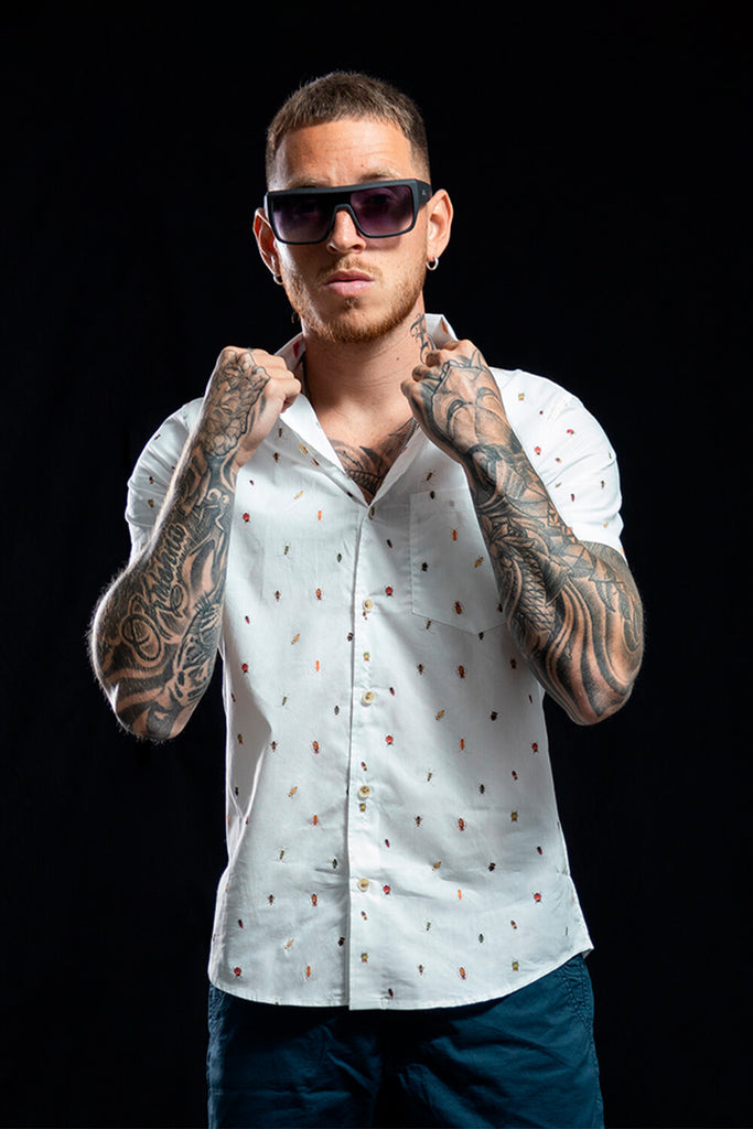 Camisa hombre blanco estampado