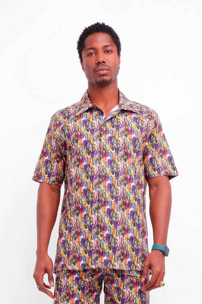 Camisa hombre negro estampado