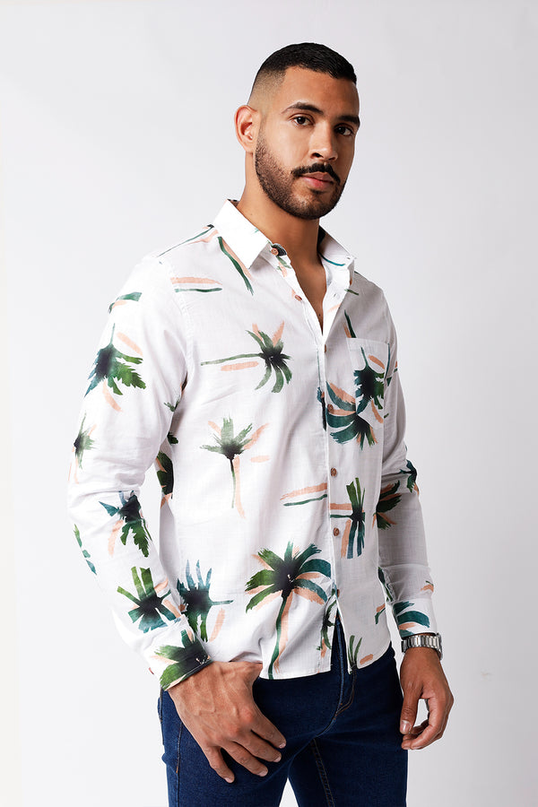 Camisa Lino Est Palmeras Verdes