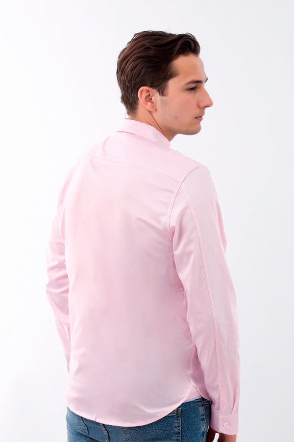 Camisa Hombre Manga Larga Satín Rosado - 230027