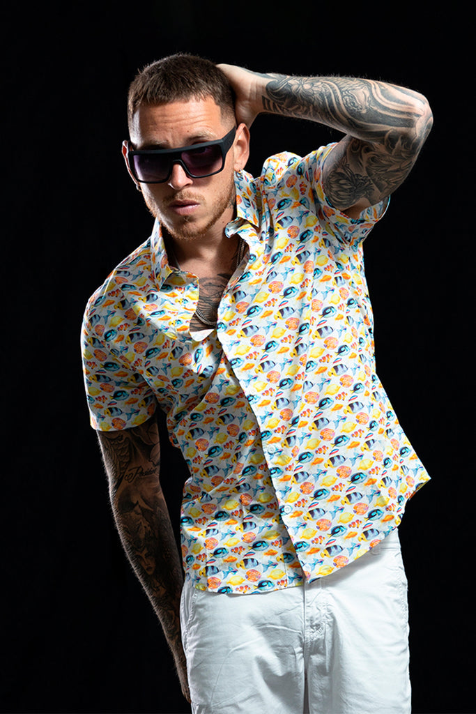 Camisa hombre blanco estampado