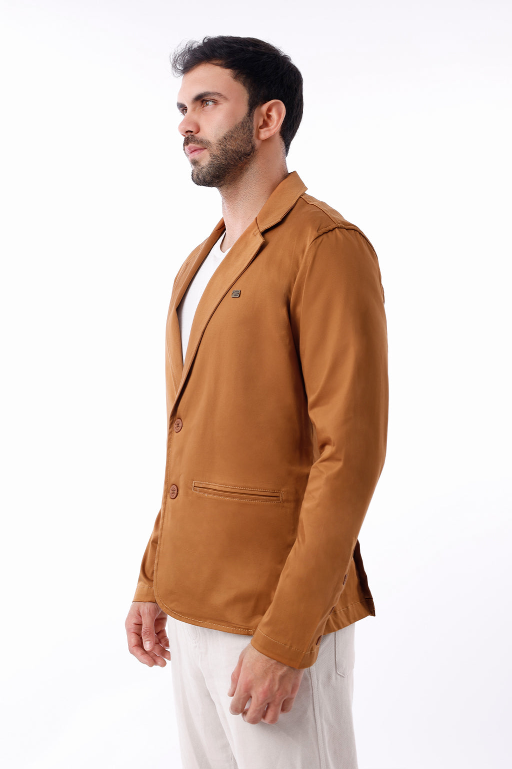 Blazer Hombre Satín Camello