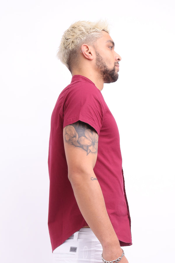 Camisa Hombre Manga Corta Cuello Nerú Vino - 210376