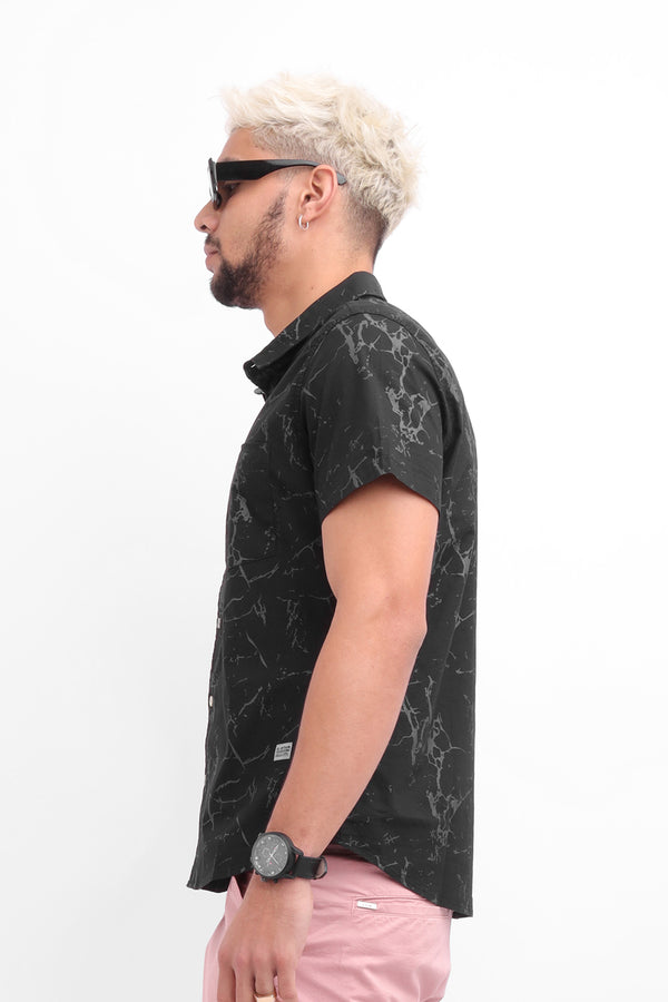 Camisa Hombre Manga Corta Negro Estampado Rayos - 210385