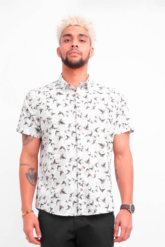 Camisa hombre blanco estampado