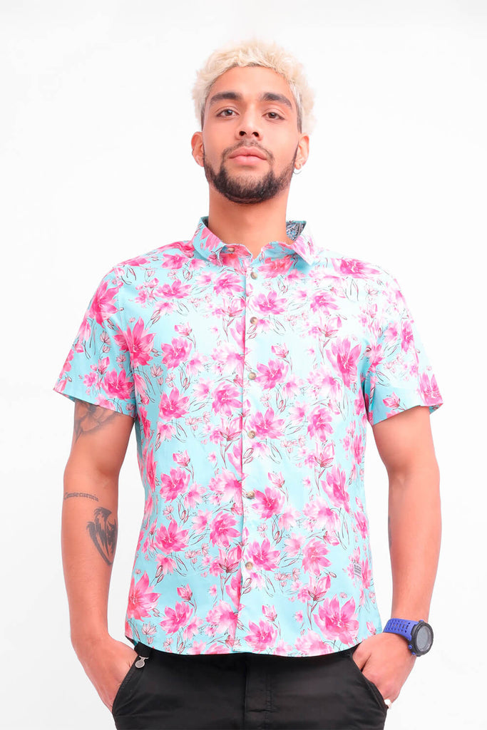 Camisa hombre celeste estampado