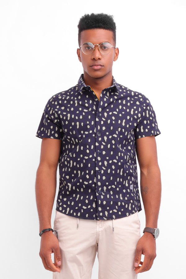 Camisa hombre azul estampado