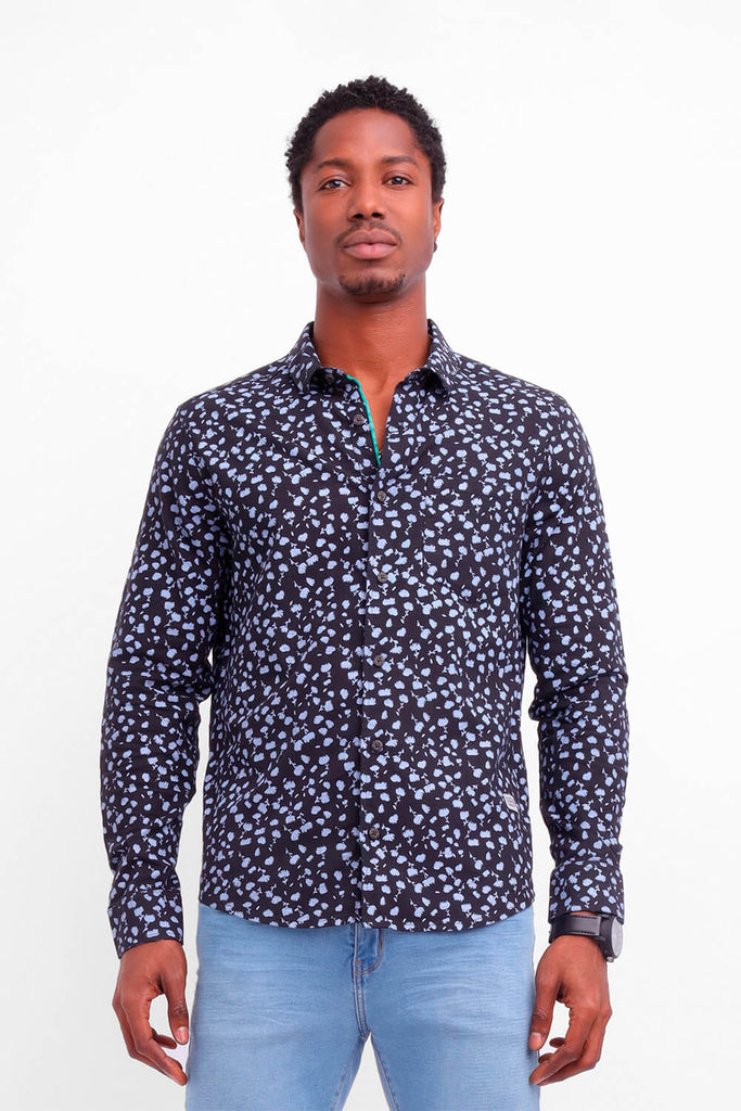 Camisa hombre negro estampado