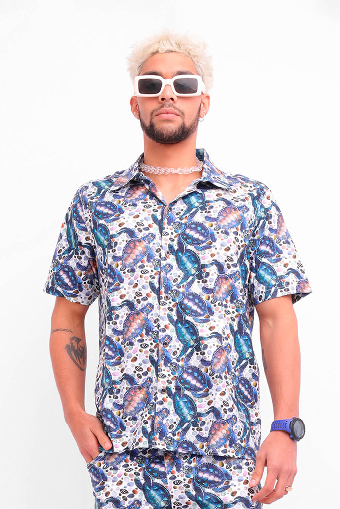 Camisa hombre blanco estampado