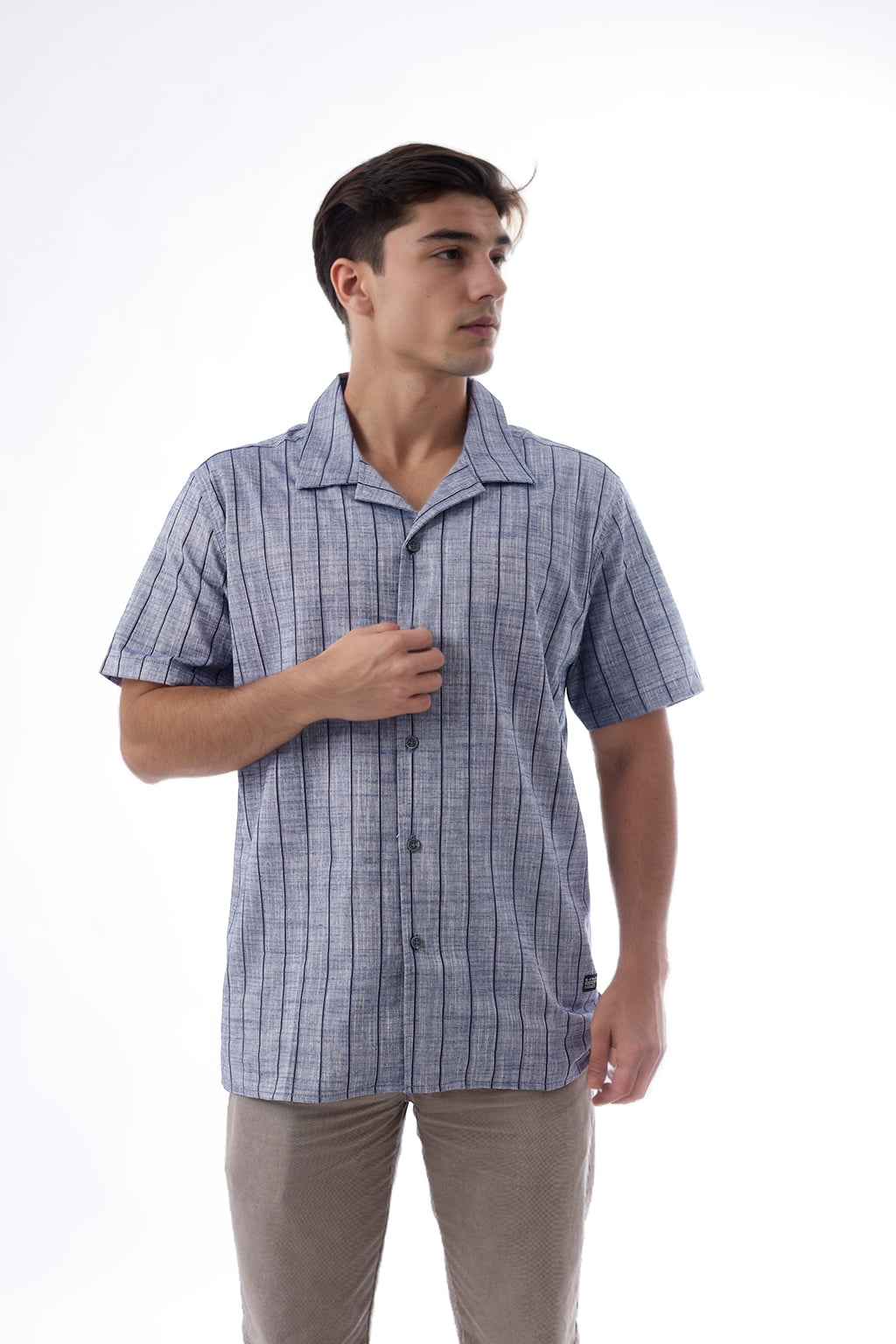 Camisa Lino Rayas Azul