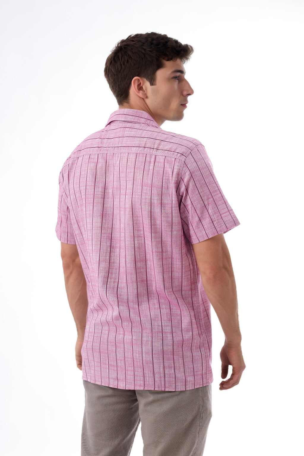 Camisa Lino Rayas Guinda