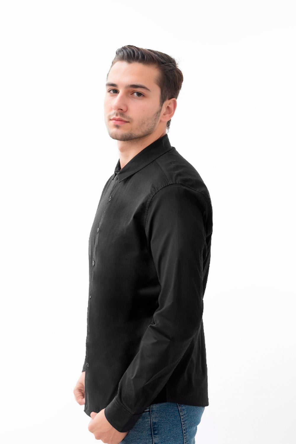 Camisa Hombre Manga Larga Strech Negro