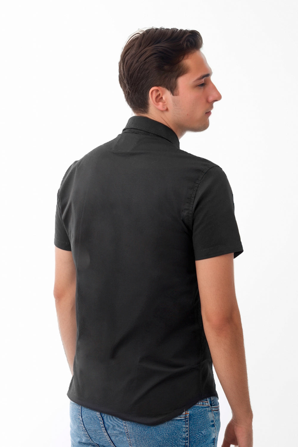 Camisa Hombre Manga Corta Strech Negro - 230086