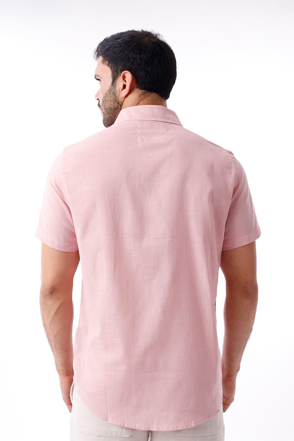 Camisa Hombre Manga Corta Lino Milán Palo Rosa - 230076