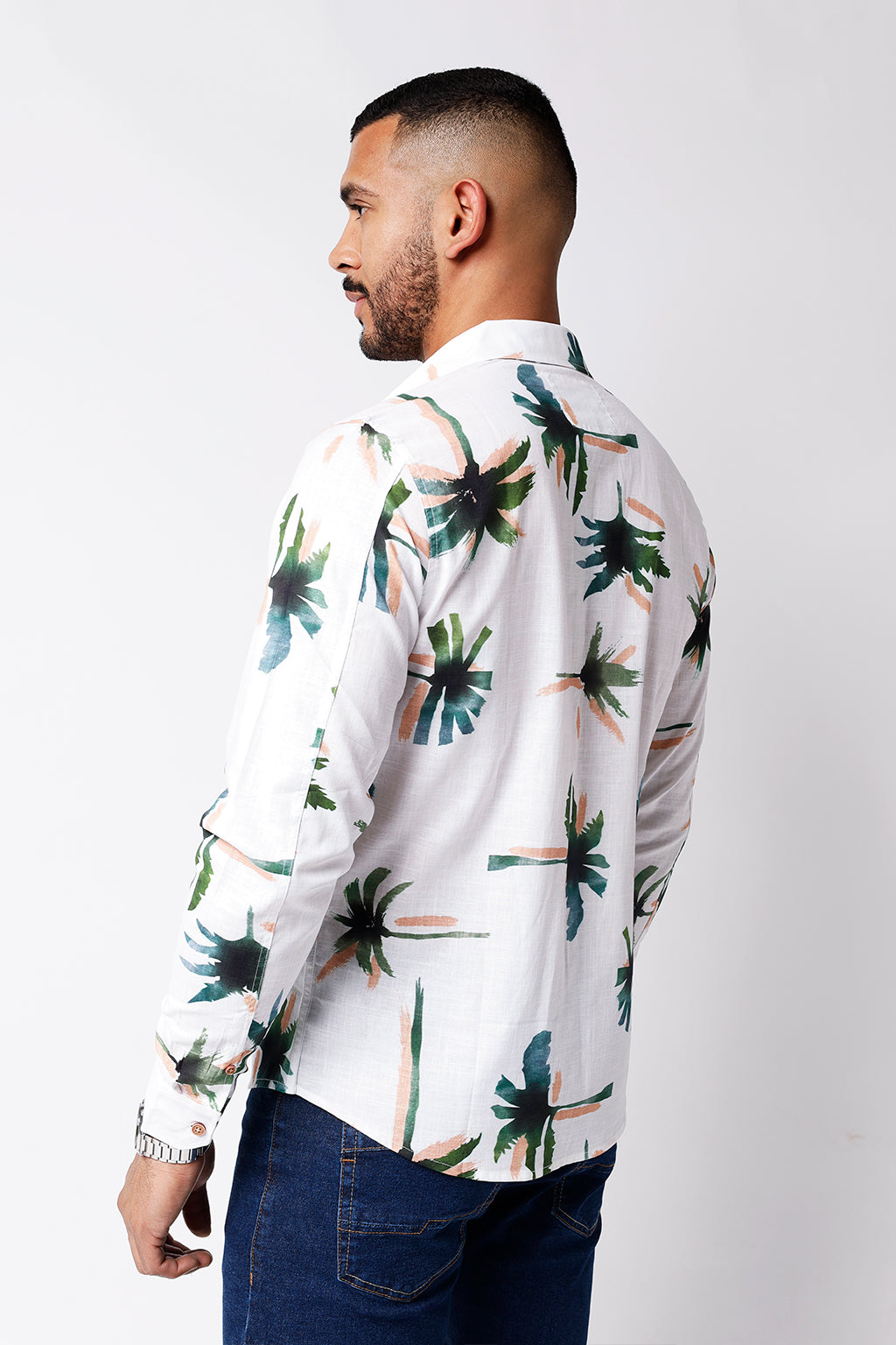 Camisa Lino Est Palmeras Verdes