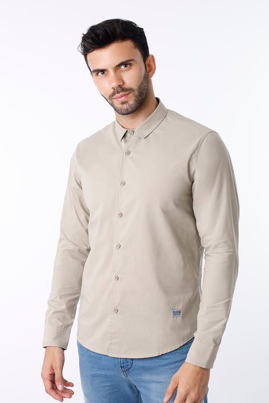 Camisa Hombre Manga Larga Beige
