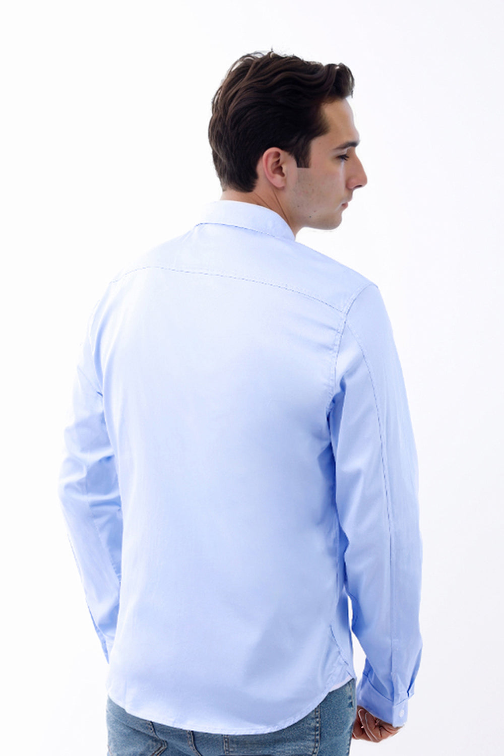 Camisa Hombre Manga Larga Satín Celeste