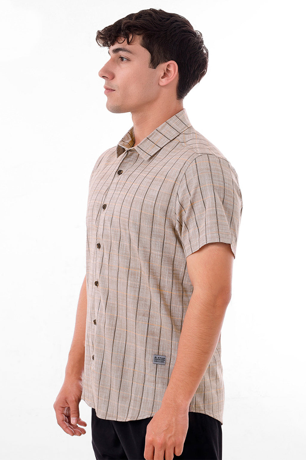 Camisa Lino Cuadros Beige