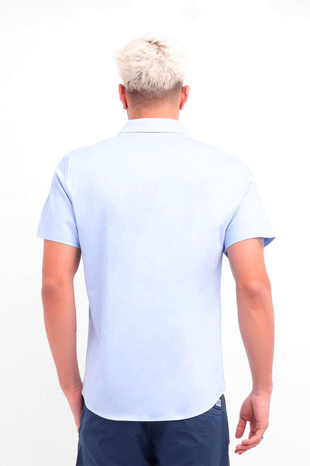 Camisa Hombre Manga Corta Satín Celeste - 220146