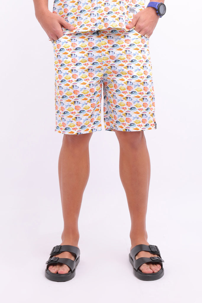 Short Blanco Hombre Estampado Peces Colores - 210515