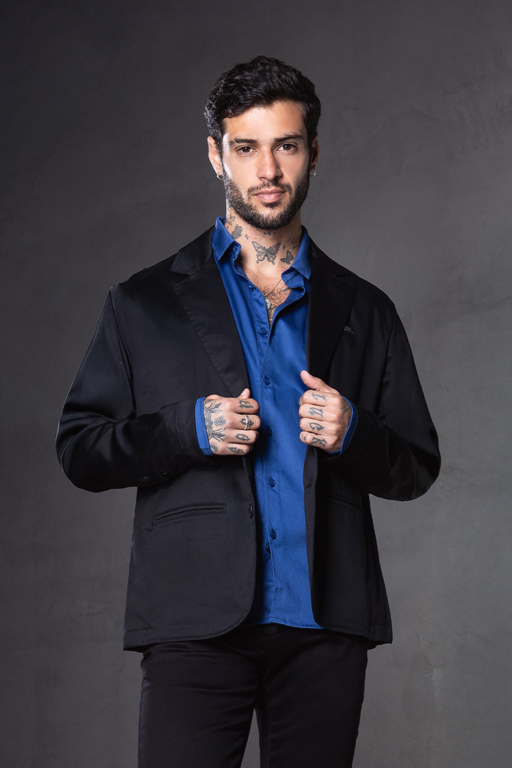 Blazer Hombre Satín Negro