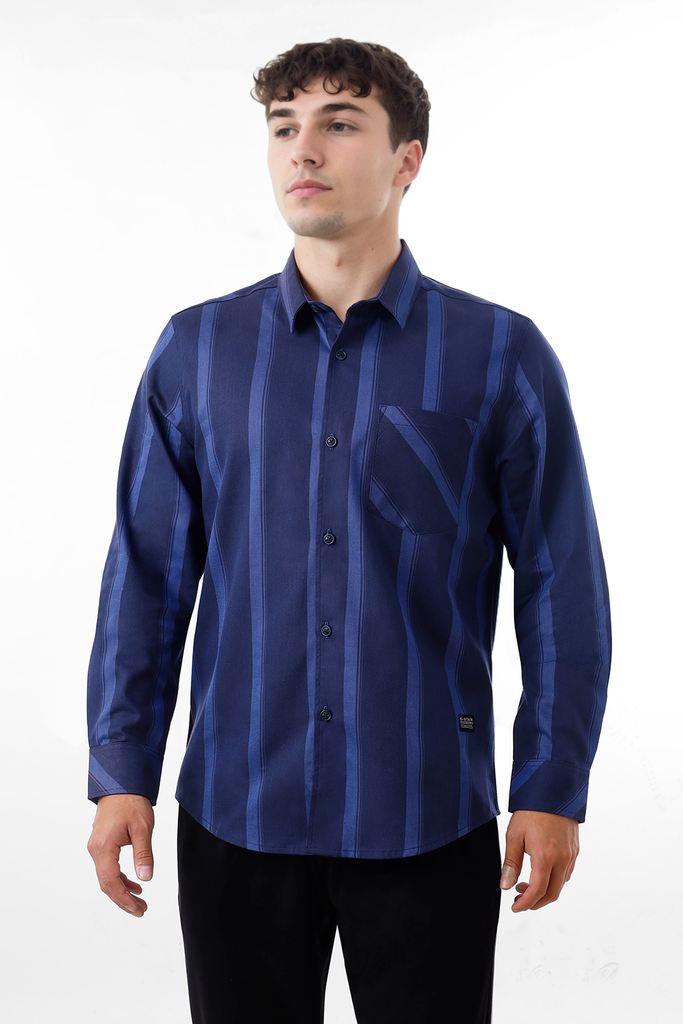 Camisa sarga azul líneas