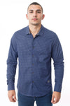 Camisa Hombre Manga Larga Azul Estampado Circulo Celeste - 210170