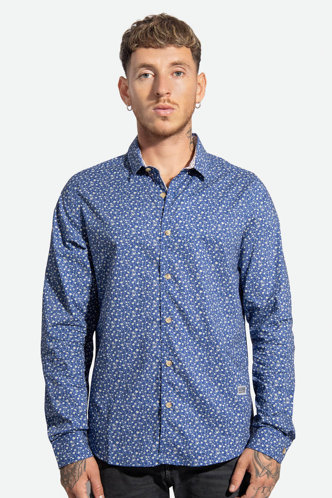 Camisa hombre azul estampado